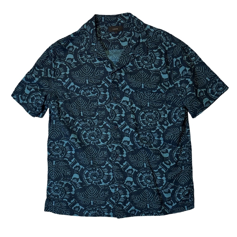 Vince Teal and Navy Floral Short Sleeve Button-Down Shirt